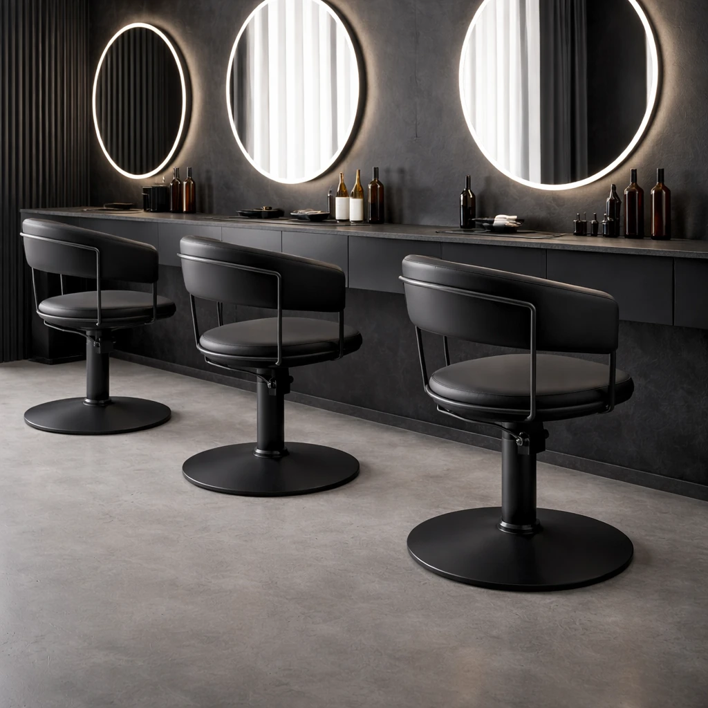 ambientazione arredamento parrucchieri con poltrona per parrucchieri nera