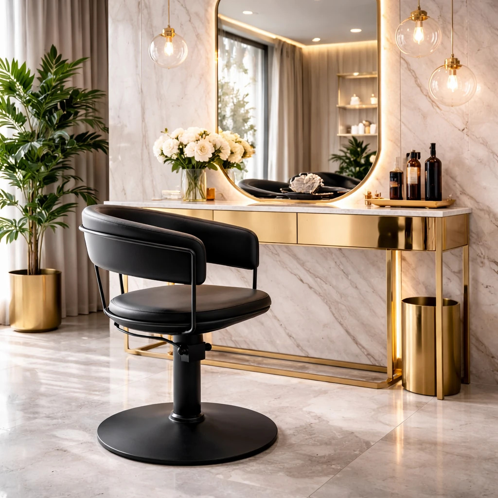 poltrona per parrucchieri nera ambientata