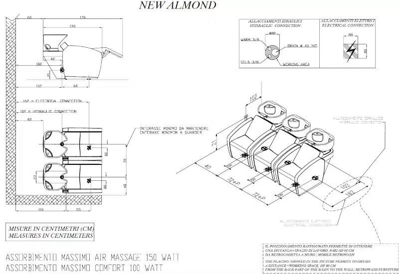 schema tecnico allacciamento lavatesta new Almond