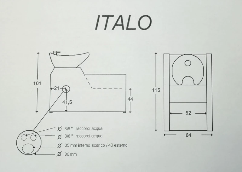 schema tecnico lavatesta parrucchieri Italo